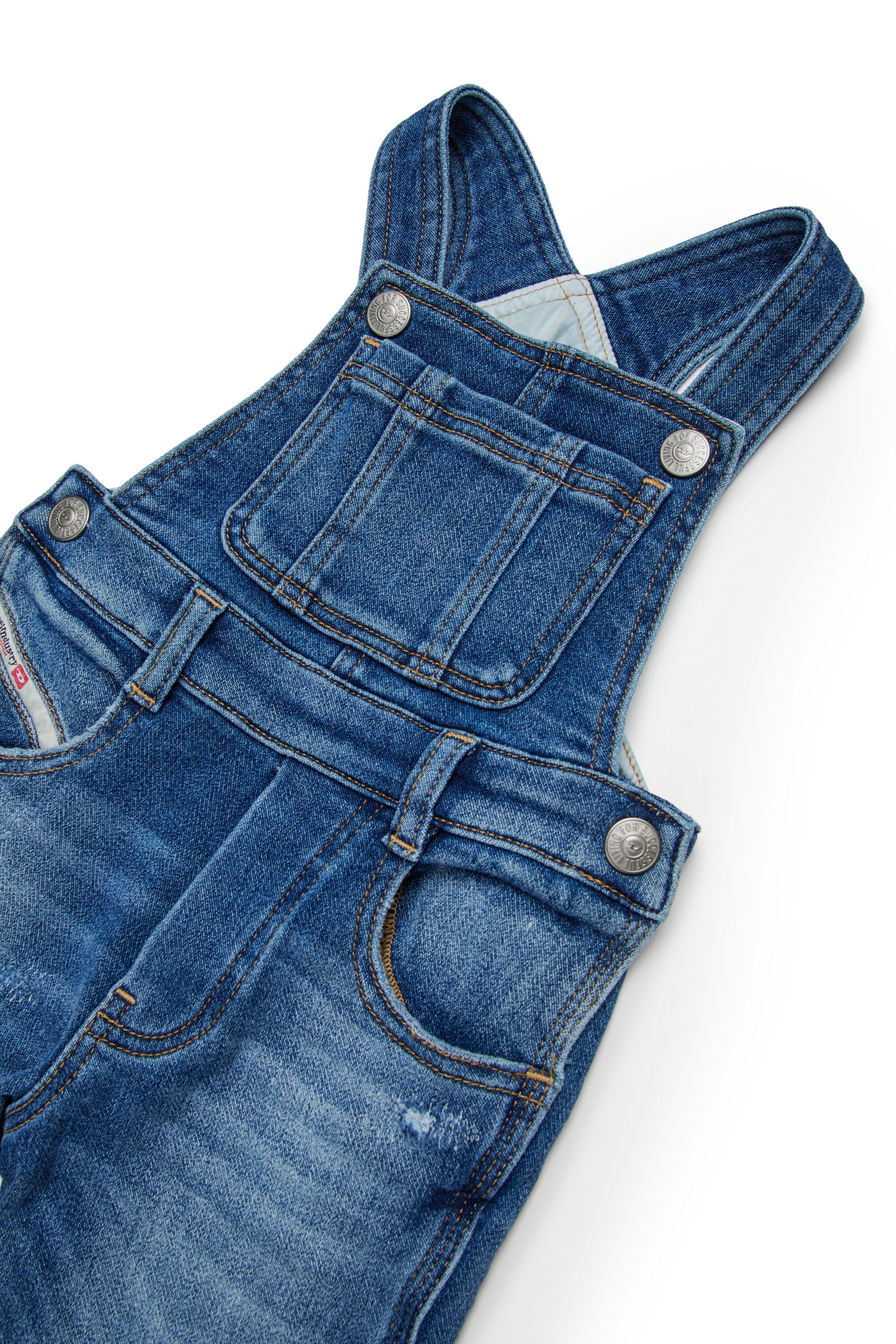 Salopette lunga in JoggJeans® blu medio con abrasioni