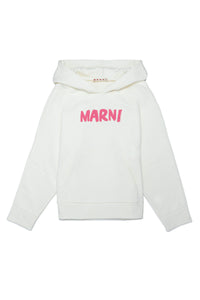 Marni white cotton hooded sweatshirt with logo for children