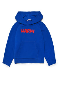 Marni blue cotton hooded sweatshirt with logo for children | Brave Kid