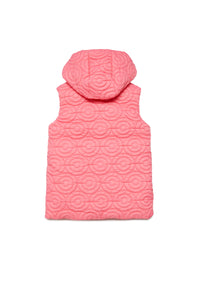 Sleeveless padded jacket with allover quilting in circles