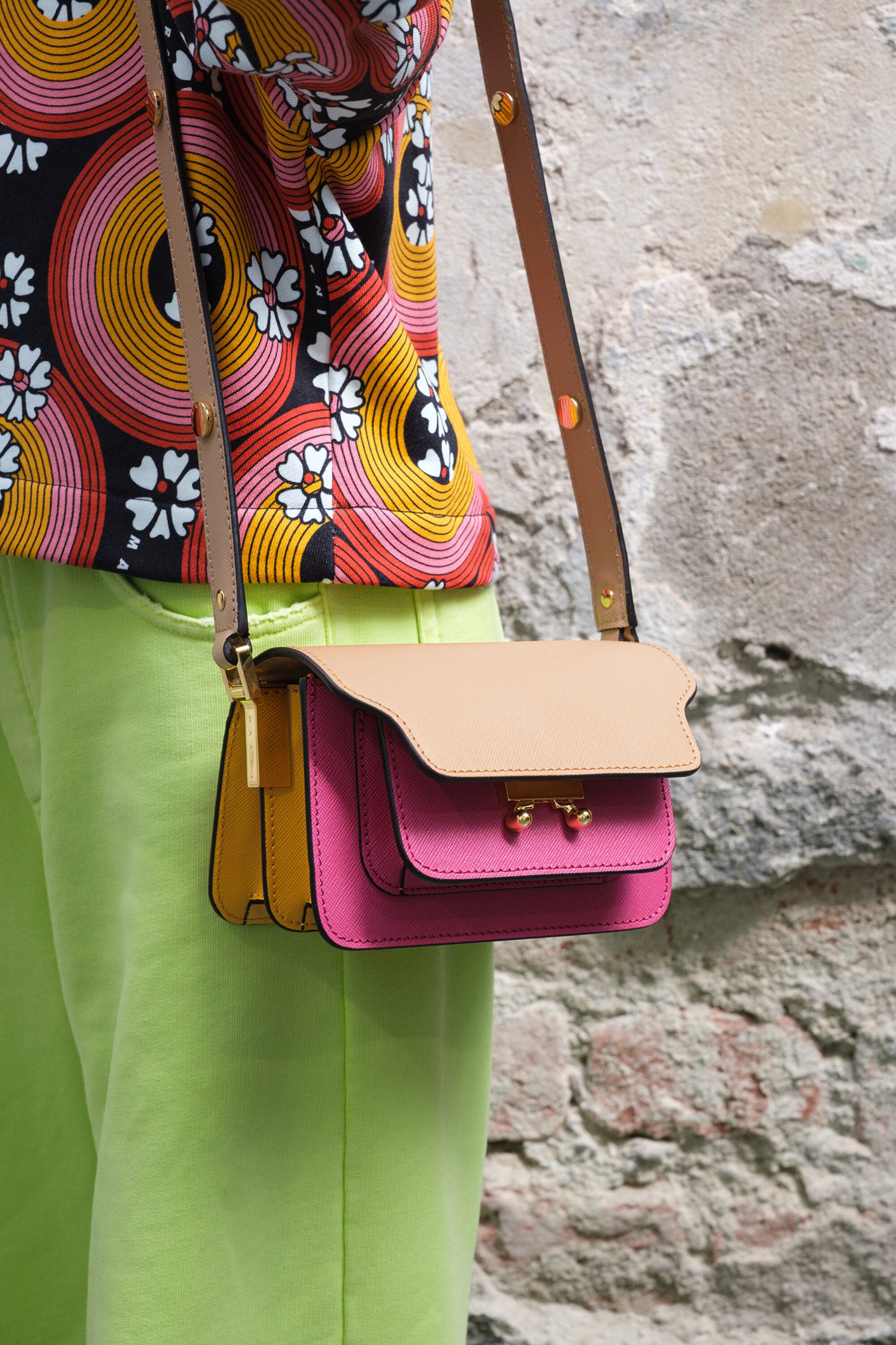 Tricolor Trunk bag in saffiano leather
