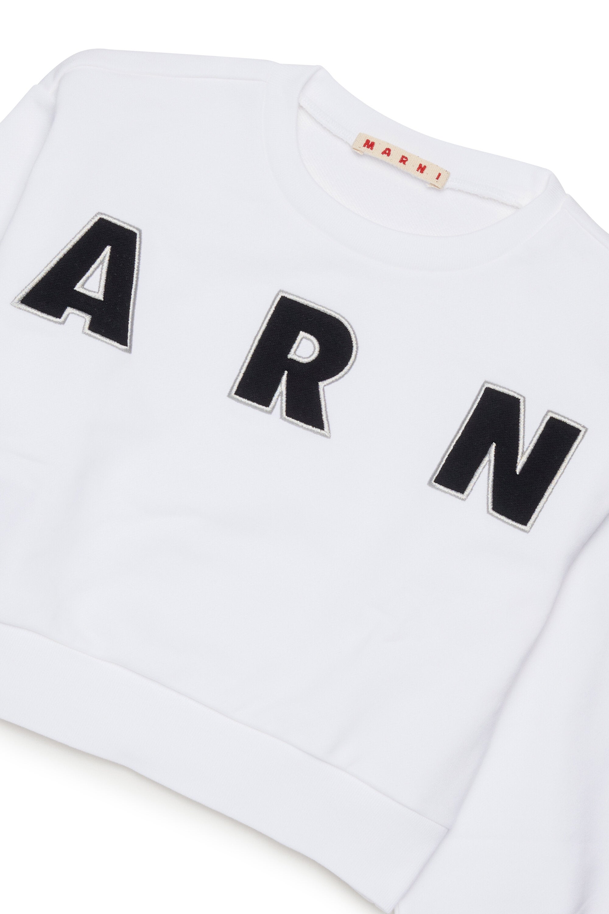 Cropped crew-neck sweatshirt with embroidered Marni patch logo