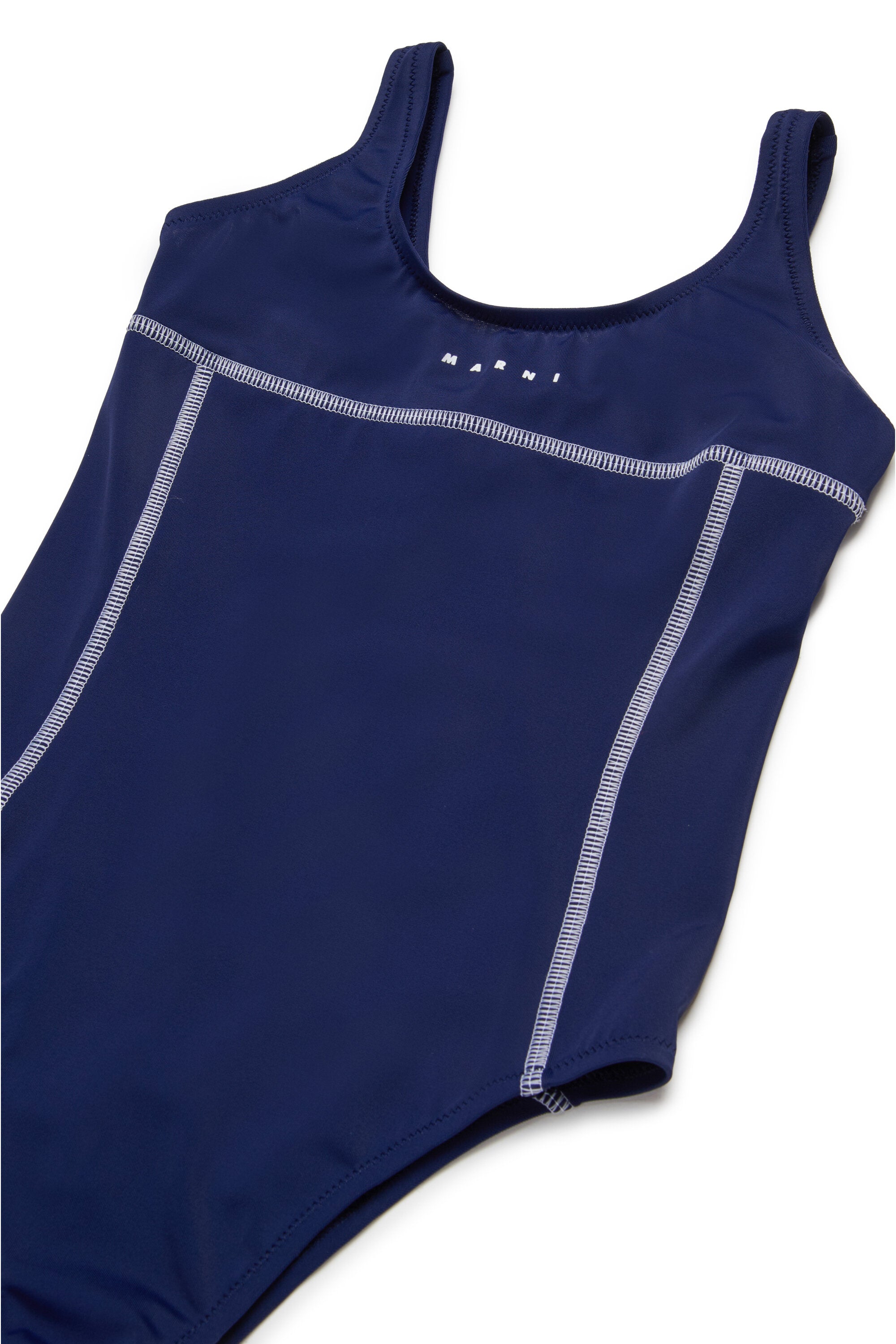 One-piece swimsuit with institutional logo