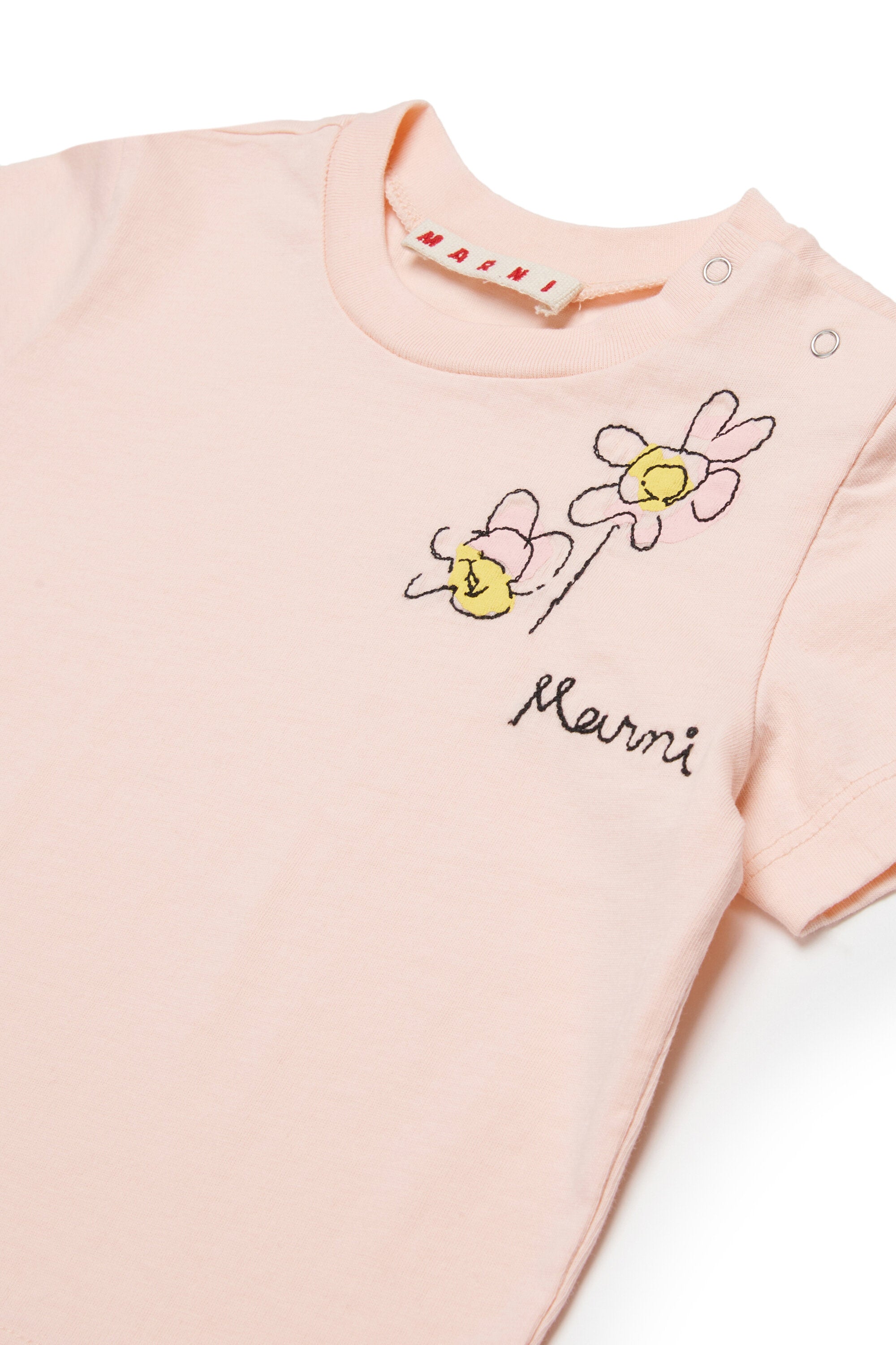 T-shirt con logo e ricamo floreale