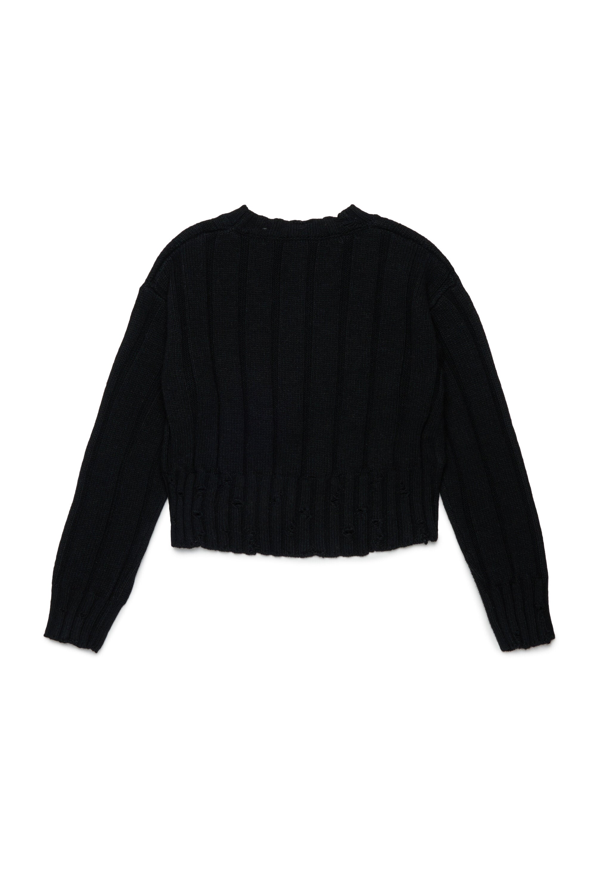 Pullover cropped in misto lana con rotture