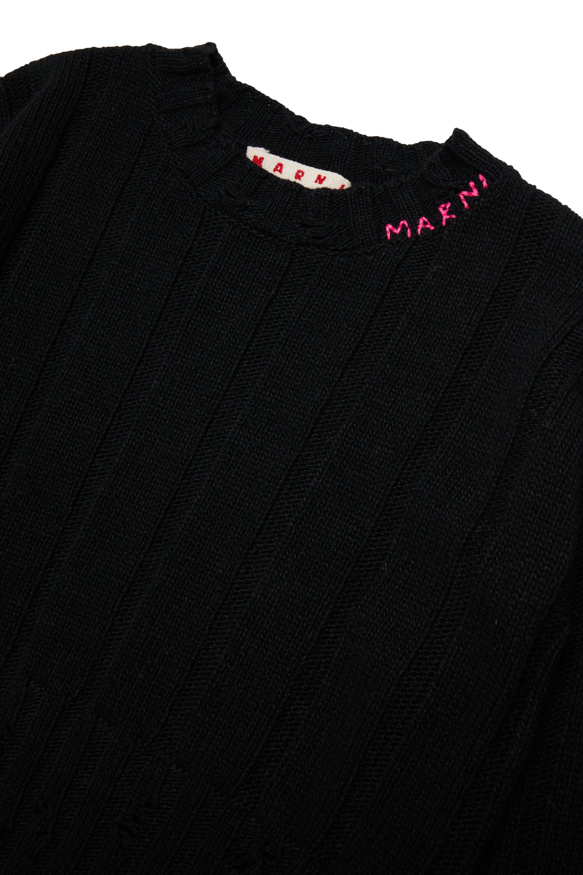 Pullover cropped in misto lana con rotture