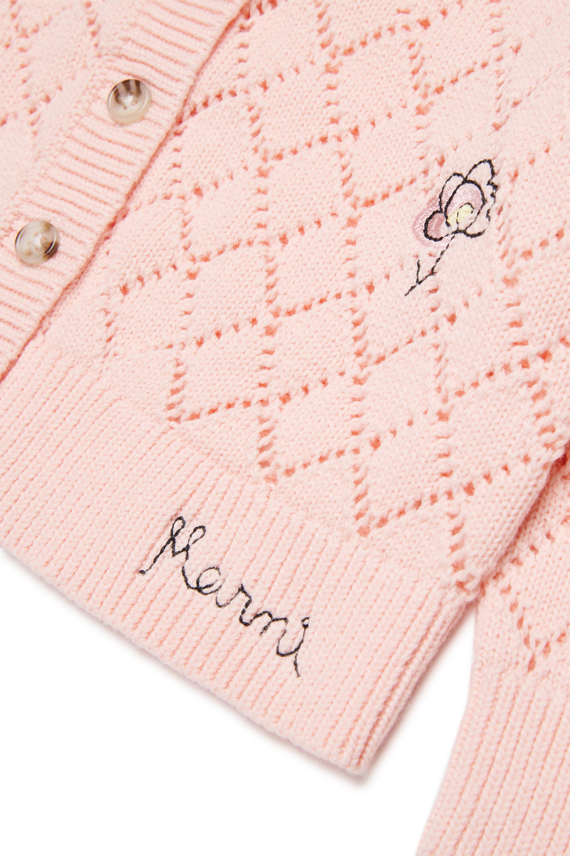 Cardigan ajouré avec broderie florale