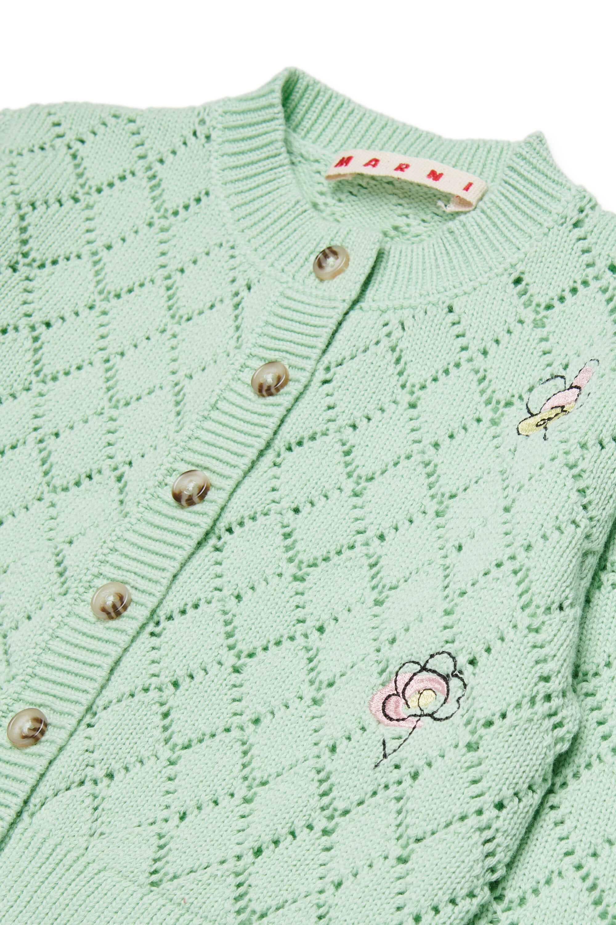 Cardigan traforato con ricamo floreale