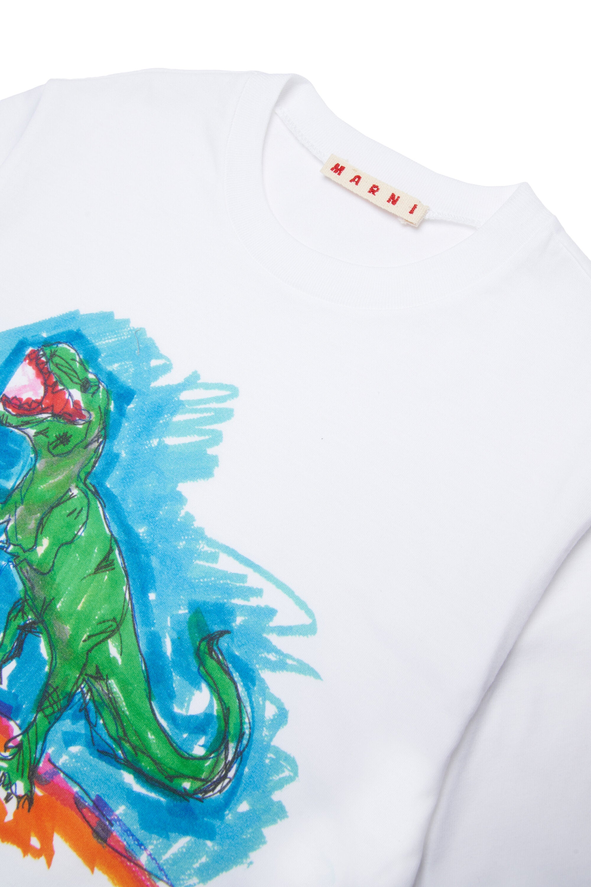 T-shirt con stampa dinosauro e logo