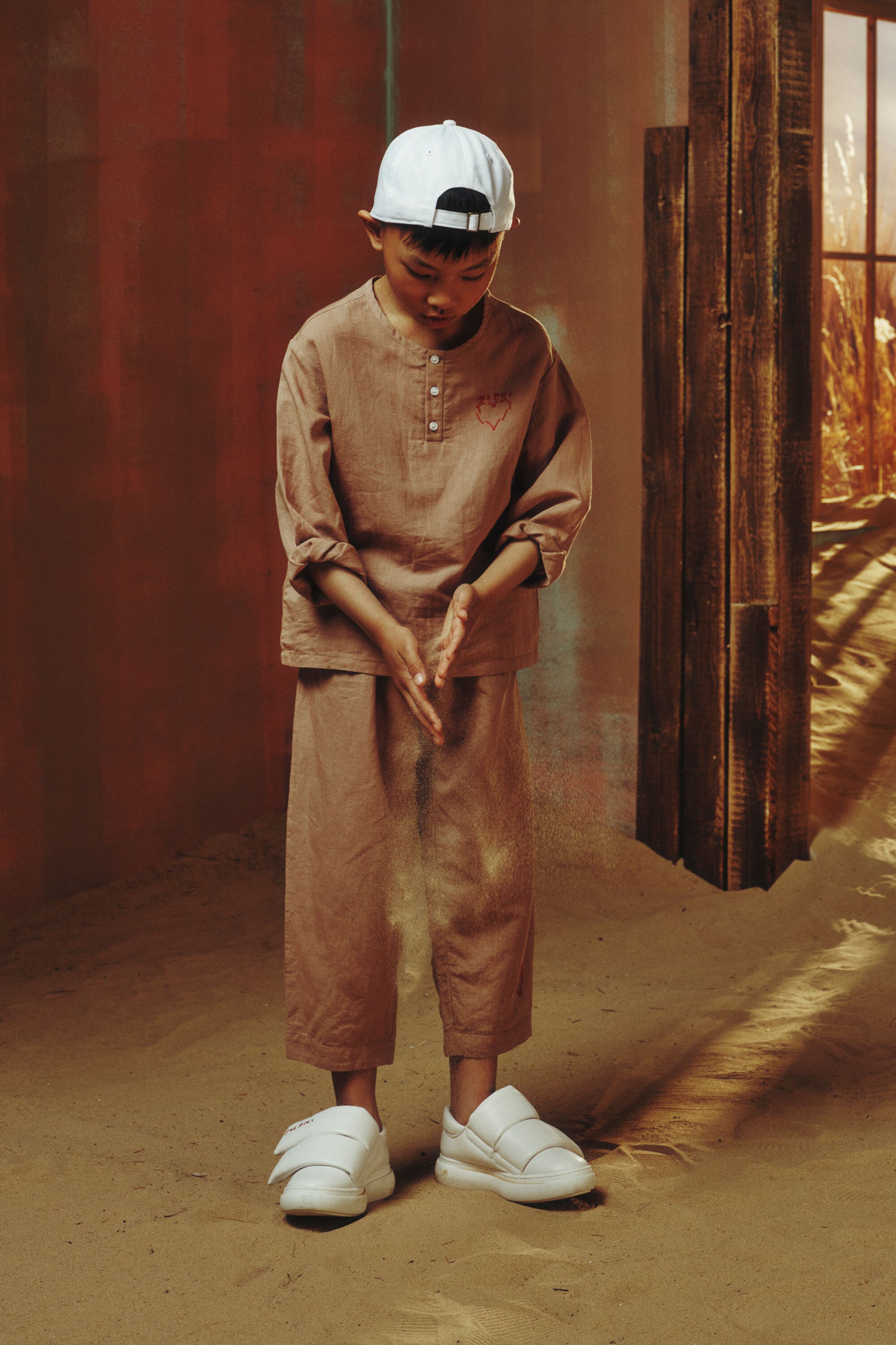 Pants with embroidered logo