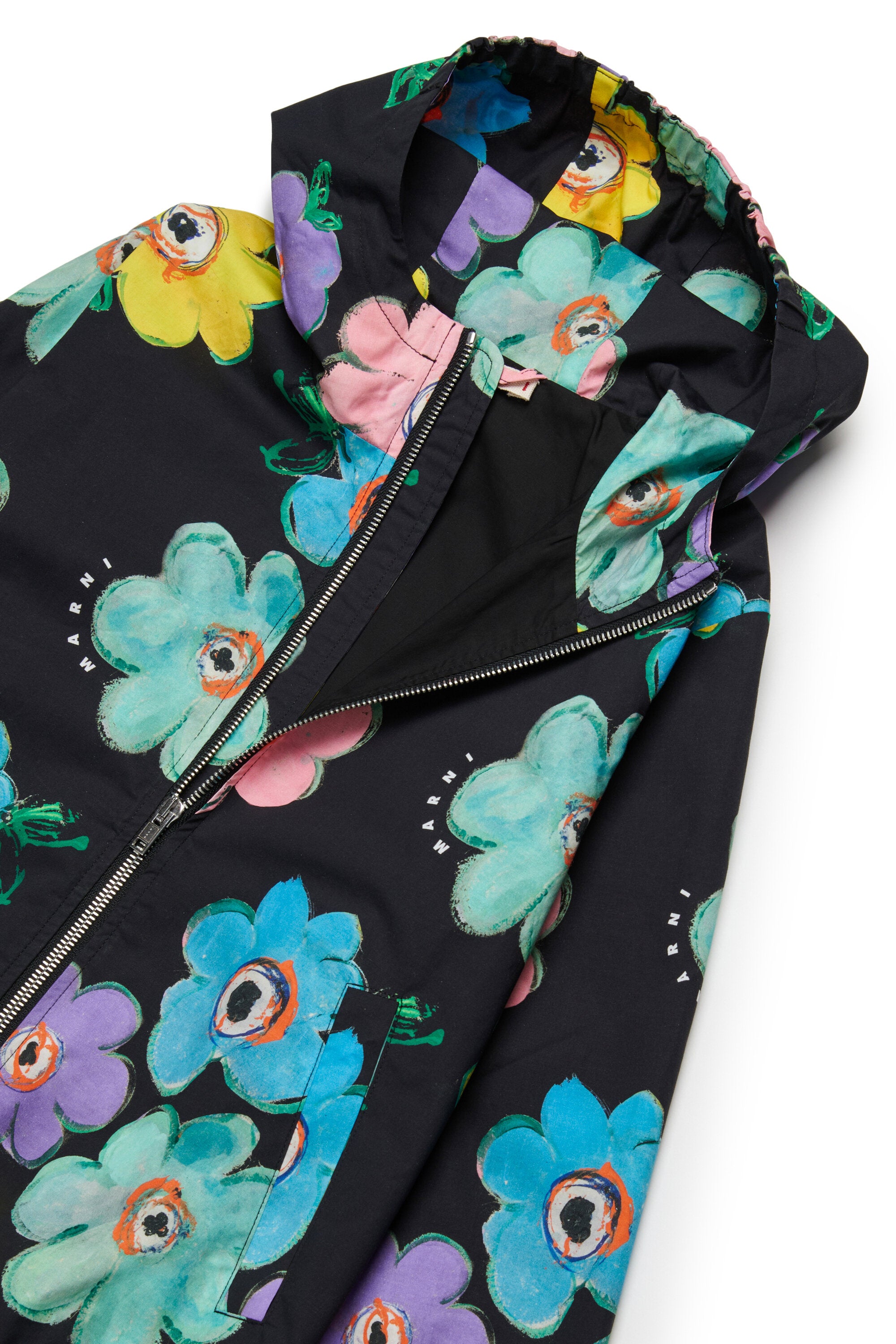 Giacca a vento floreale con logo stampato