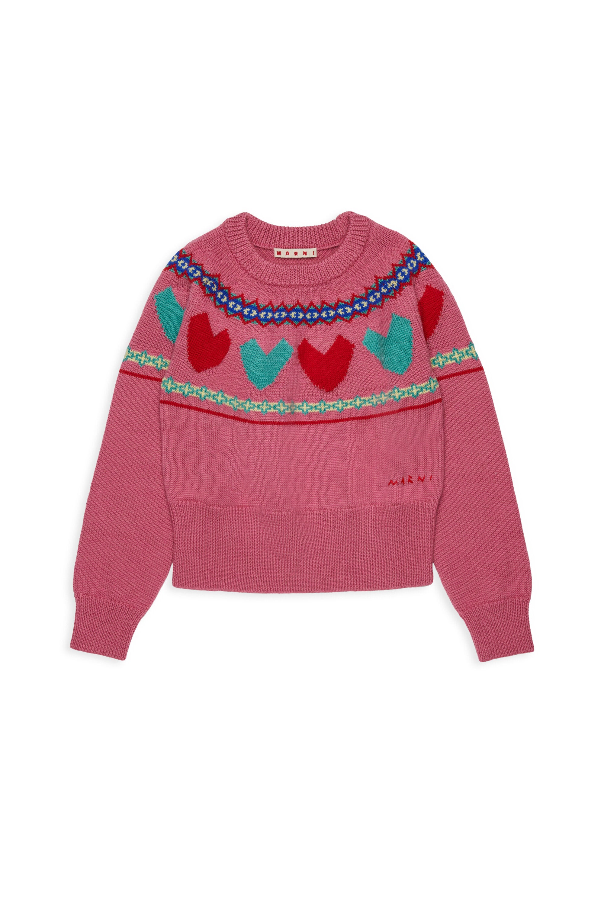Rundhalspullover mit Jacquard-Herzen