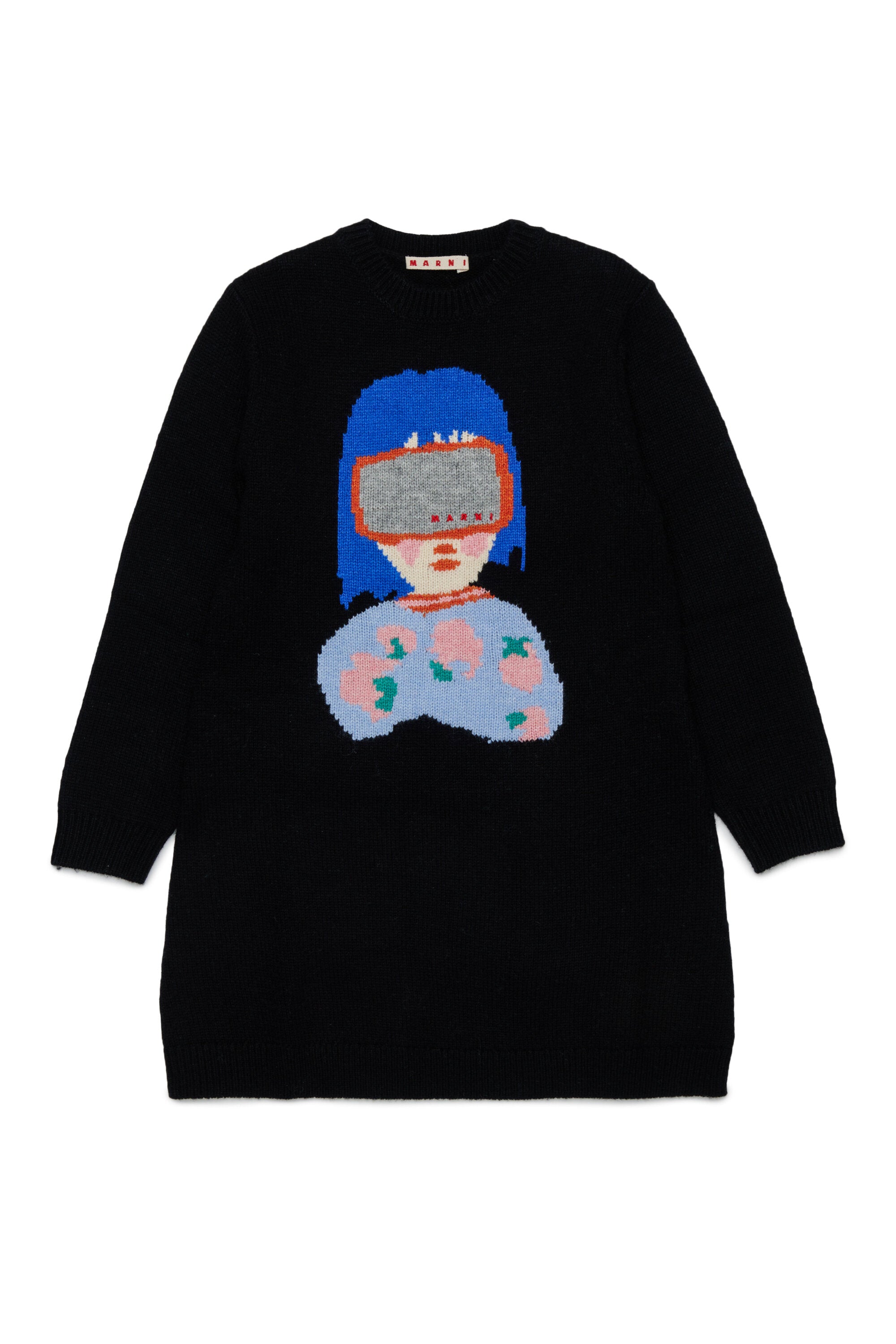 Crew-neck dress with front print
