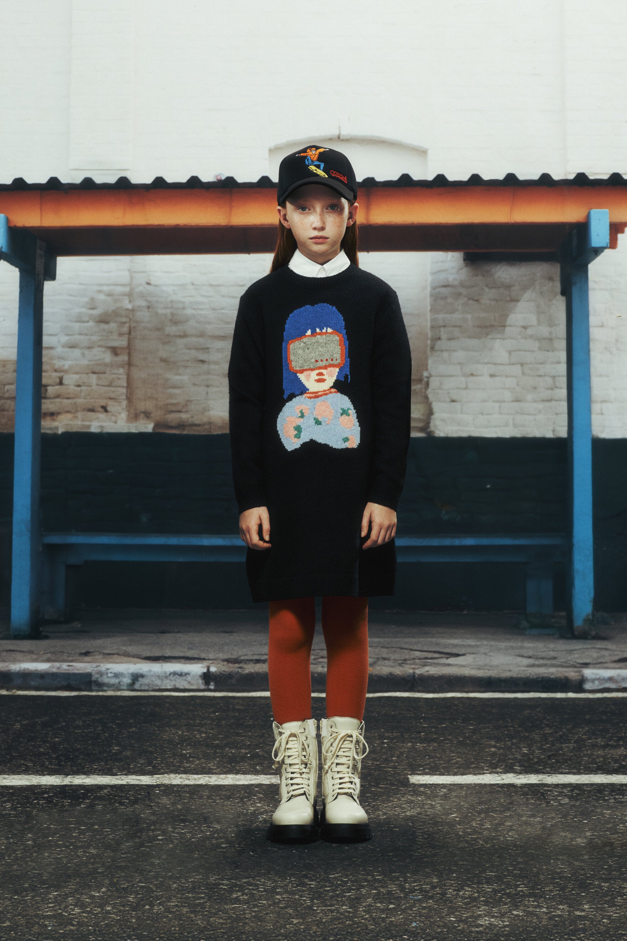 Crew-neck dress with front print