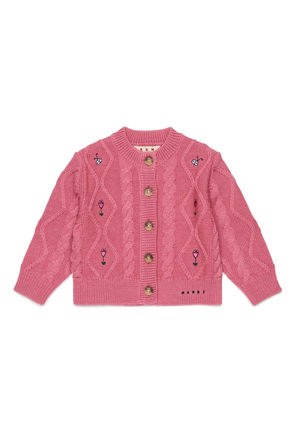 Cardigan mit Zopfmuster und floralen Stickereien