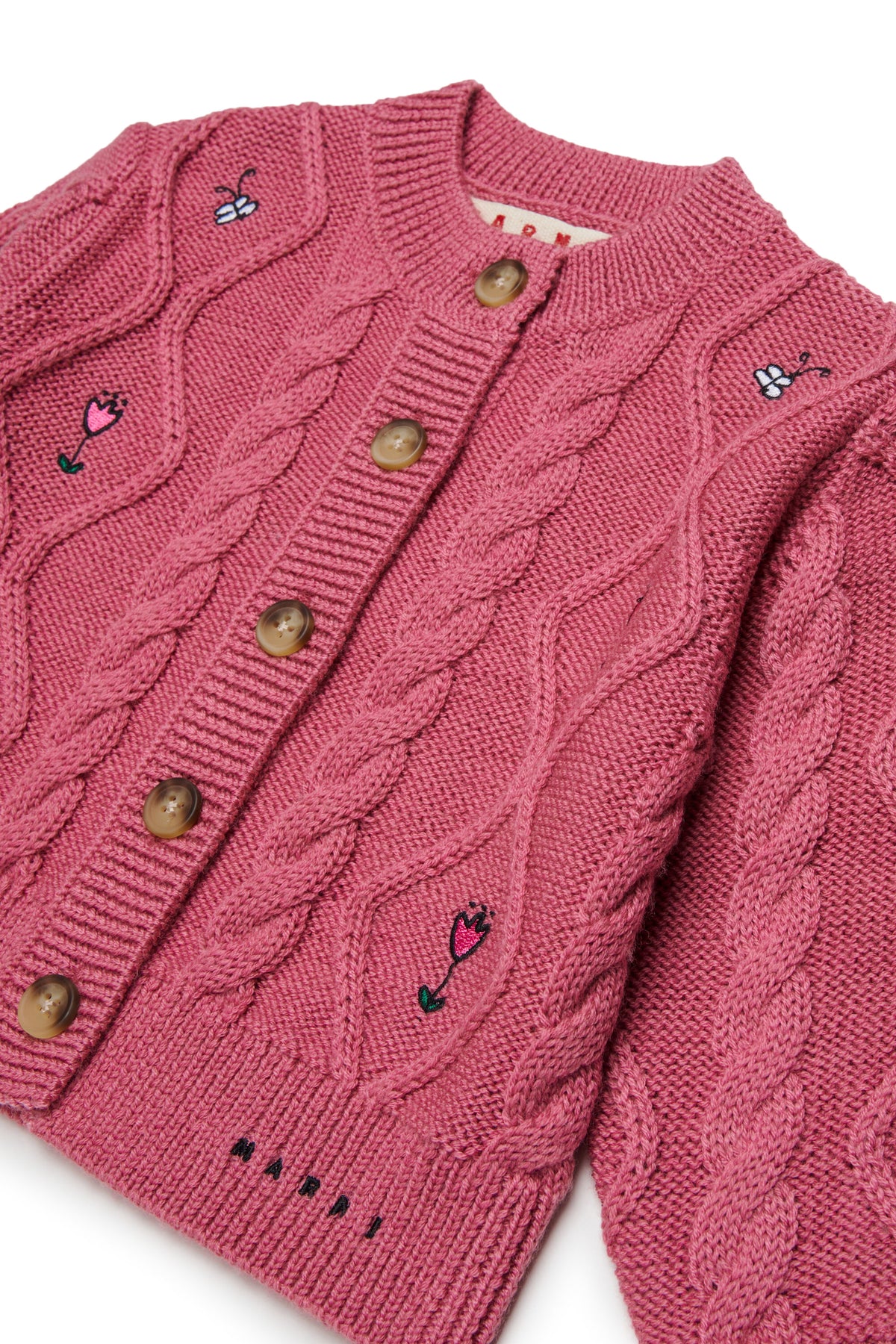 Cardigan mit Zopfmuster und floralen Stickereien