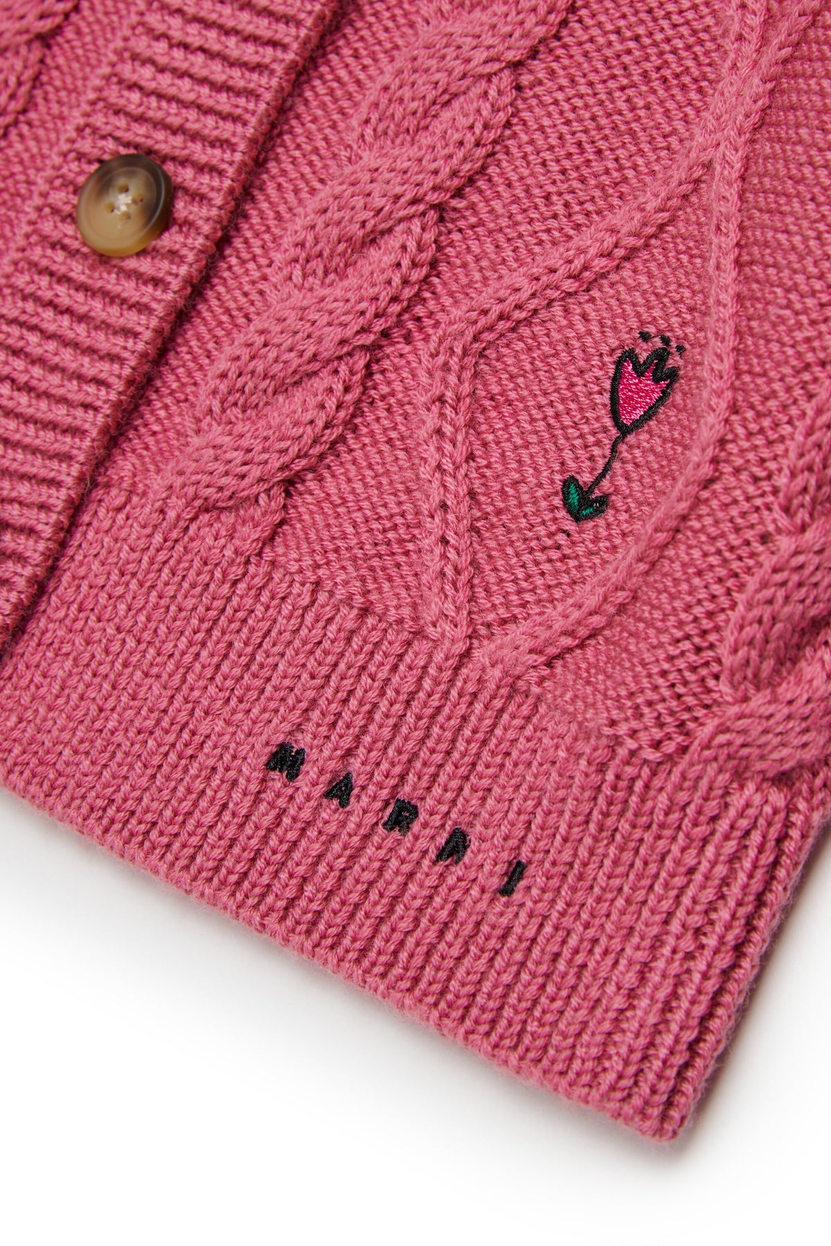 Cardigan mit Zopfmuster und floralen Stickereien