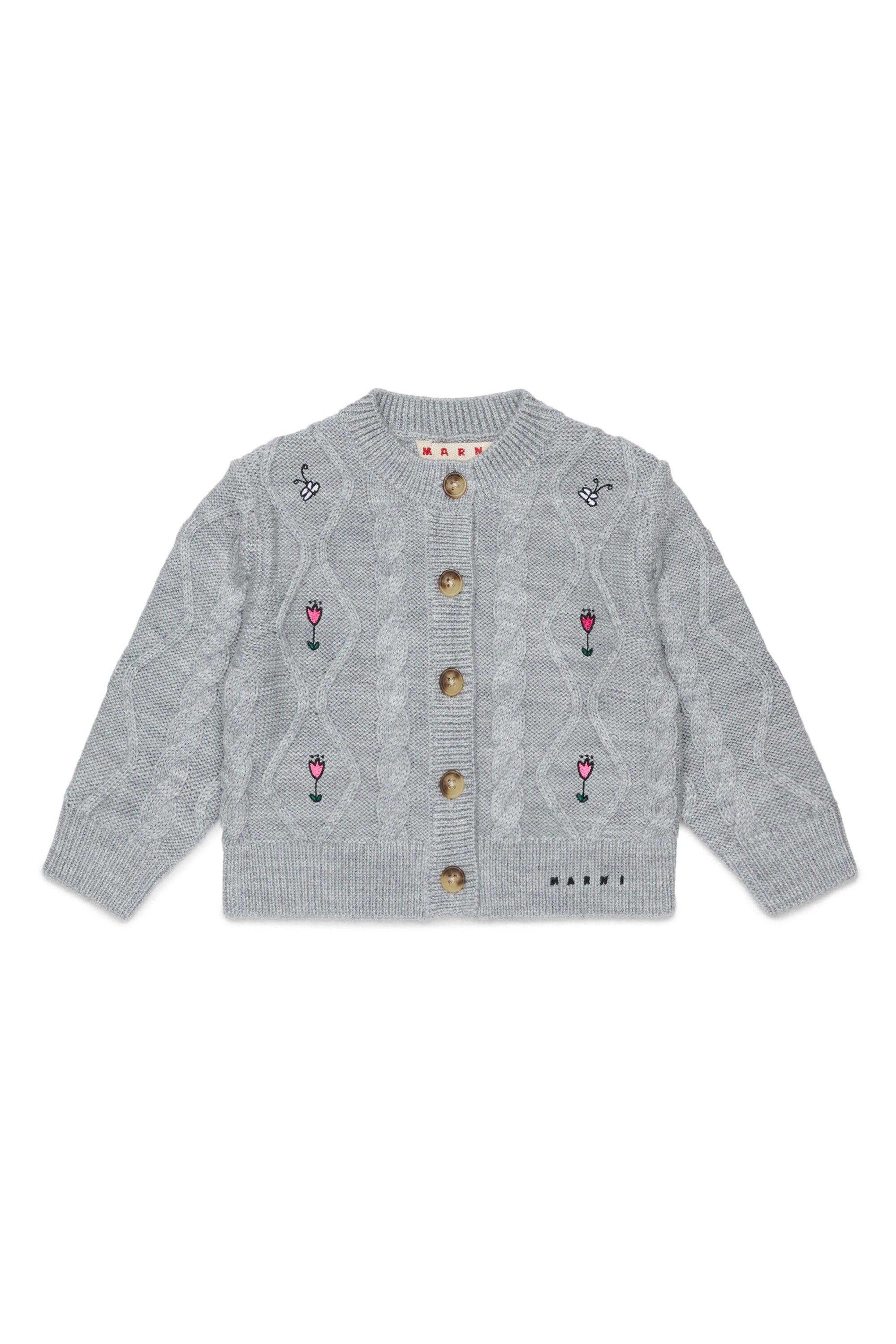 Cardigan mit Zopfmuster und floralen Stickereien