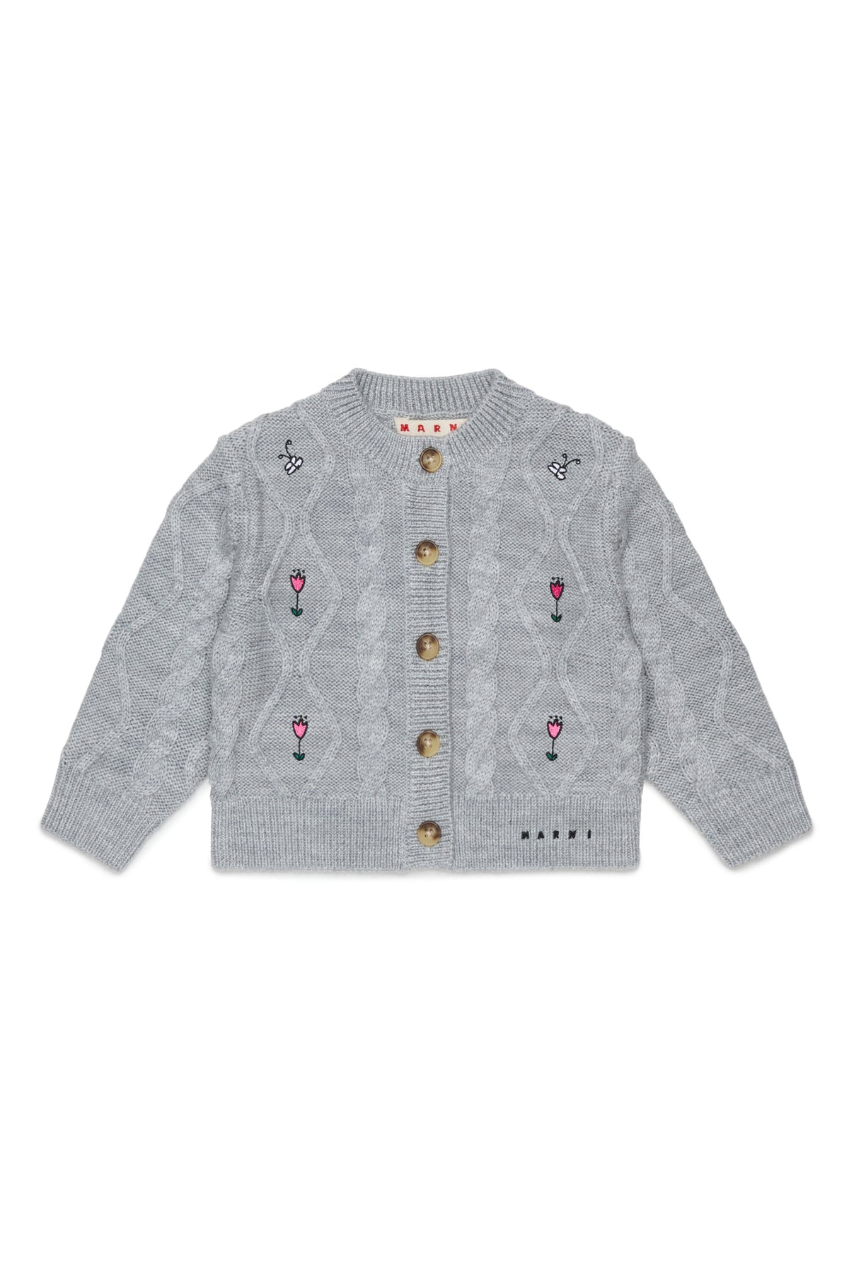 Cardigan con trecce e ricami floreali