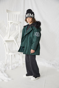 Shiny twill parka jacket with faux fur collar