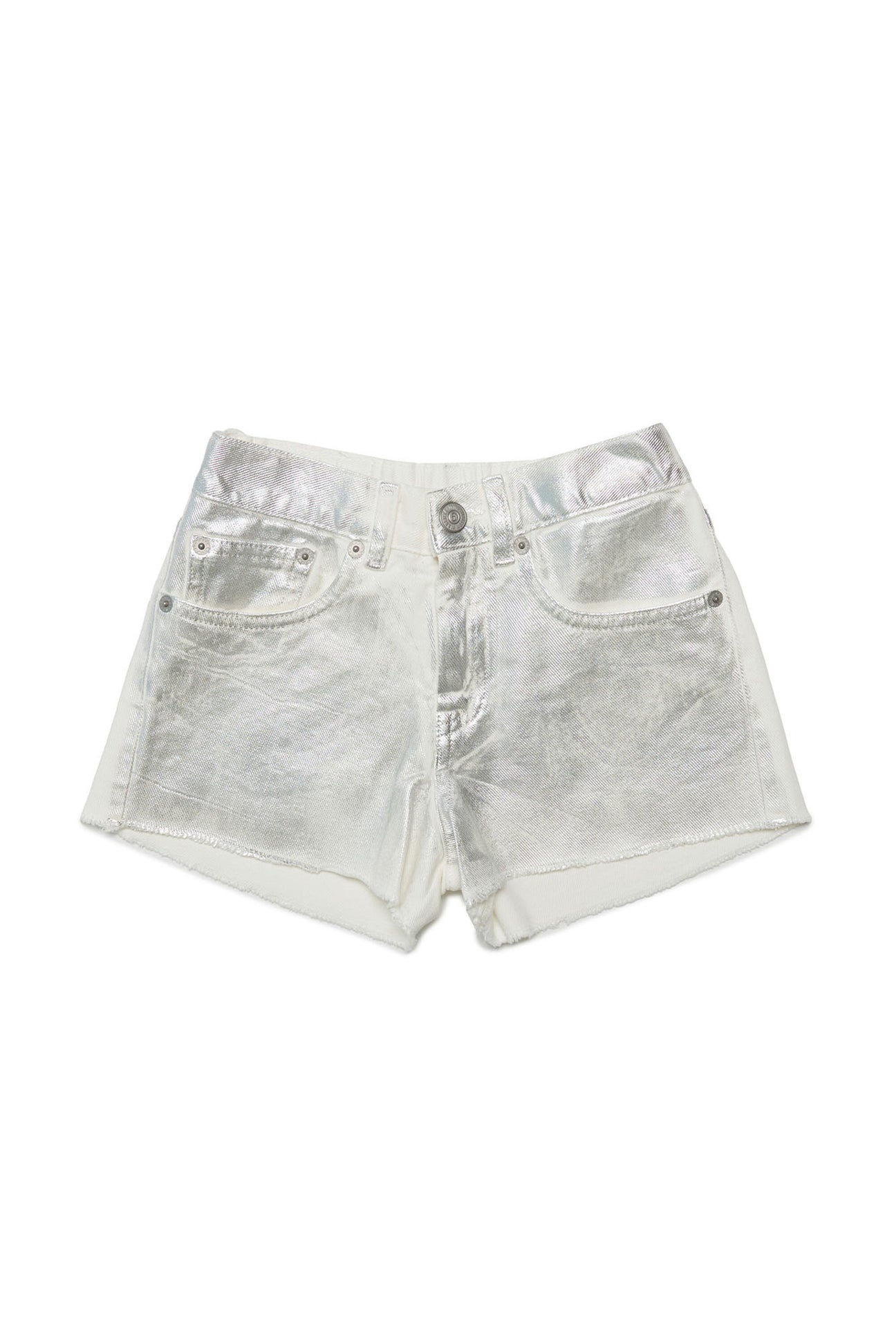 White metallic effect denim shorts 