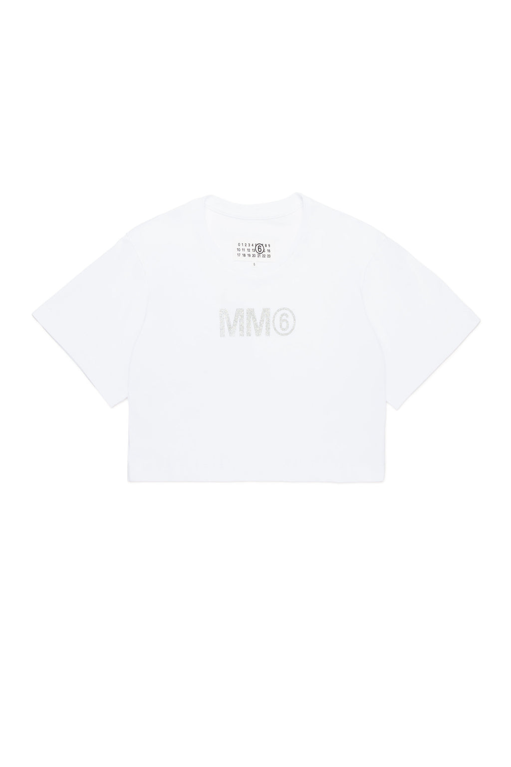 T-shirt cropped con logo MM6 glitterato