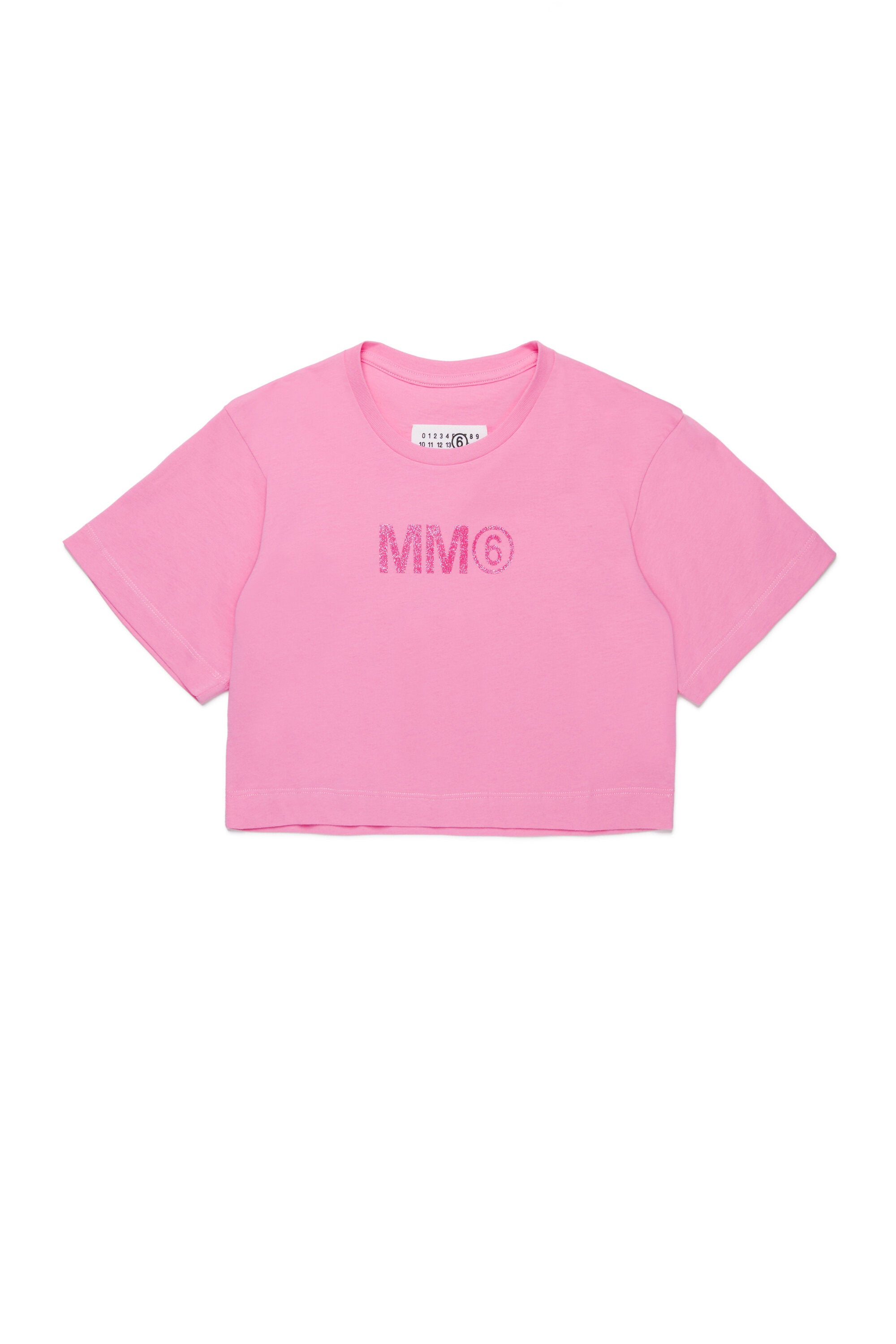 Cropped T-shirt branded with MM6 glitter logo