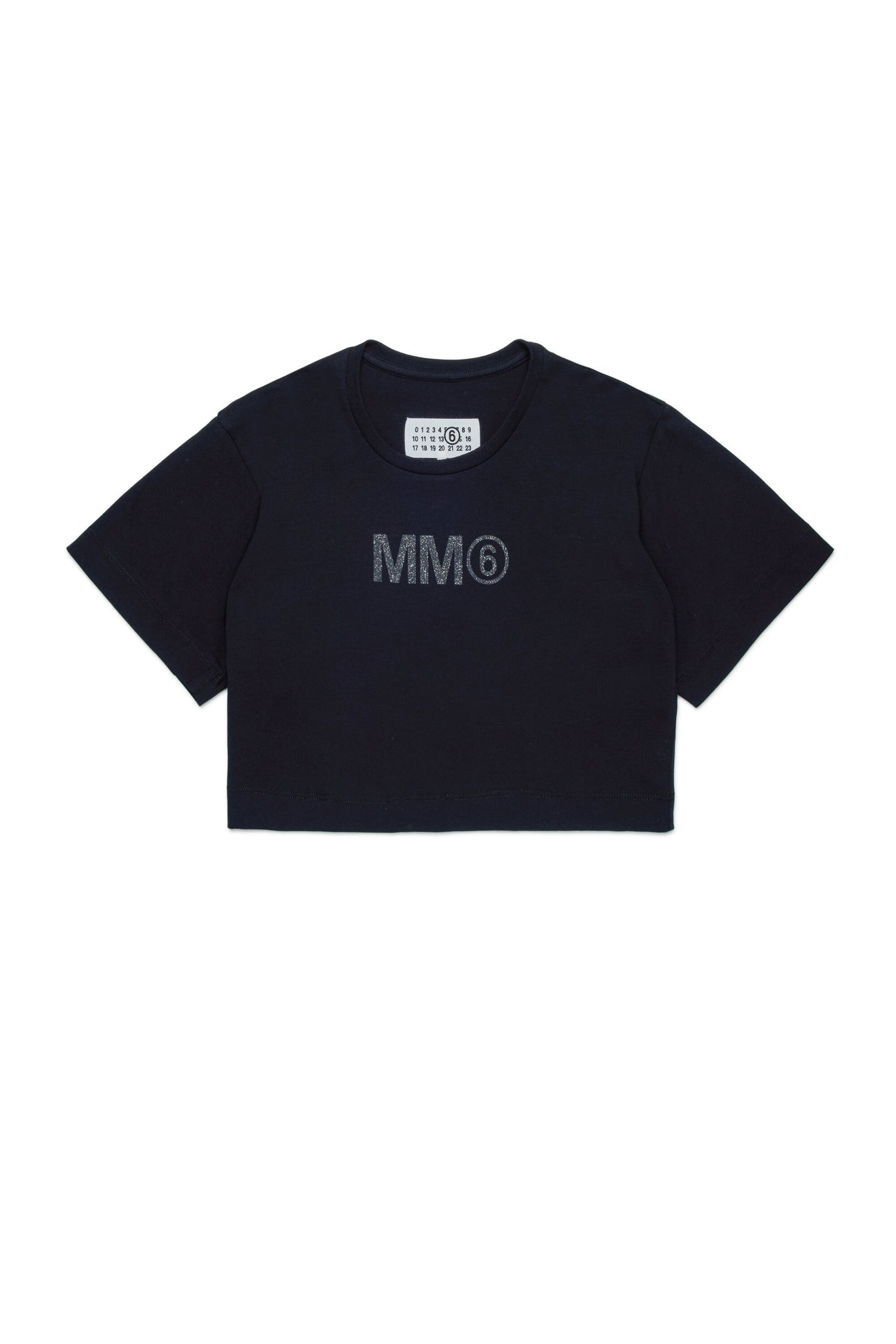 T-shirt cropped con logo MM6 glitterato 
