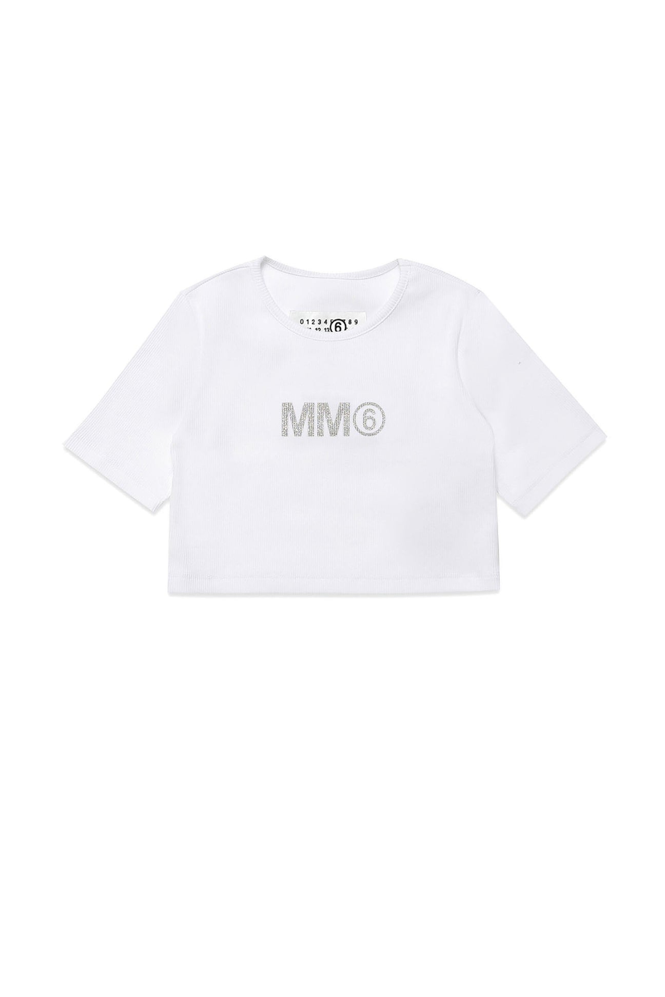 T-shirt a costine con logo MM6 glitterato 