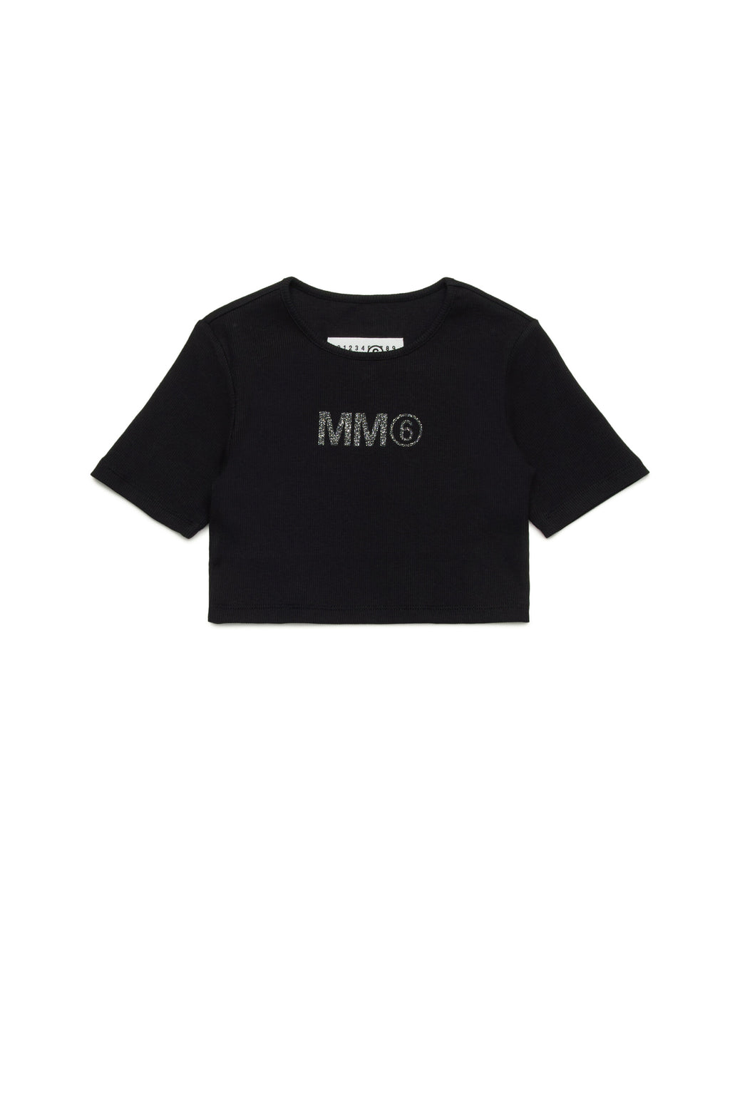 T-shirt a costine con logo MM6 glitterato