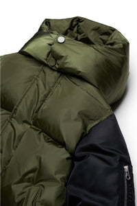 Long two-tone padded jacket with bomber sleeves
