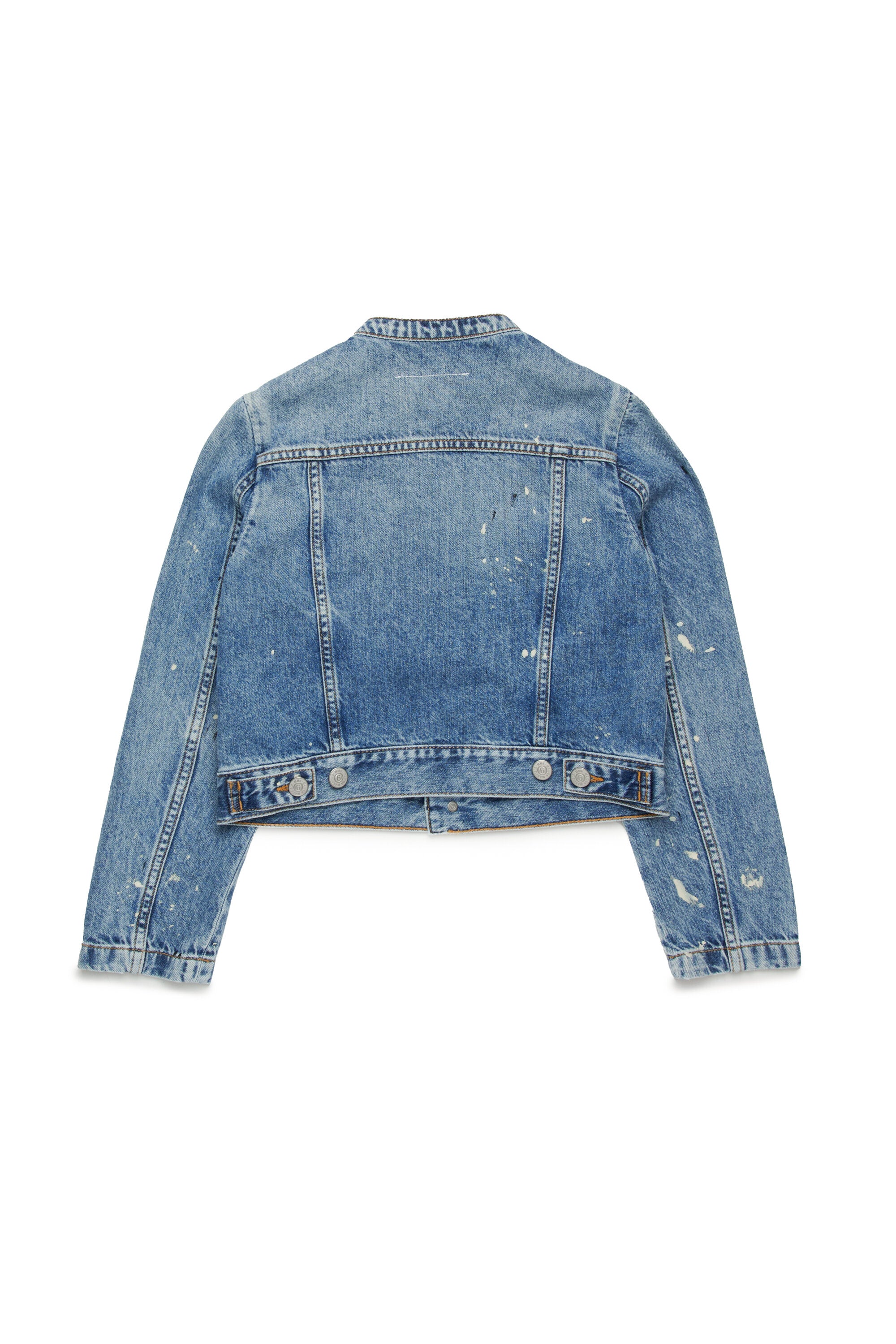 Giacca in denim blu sfumato con color spots
