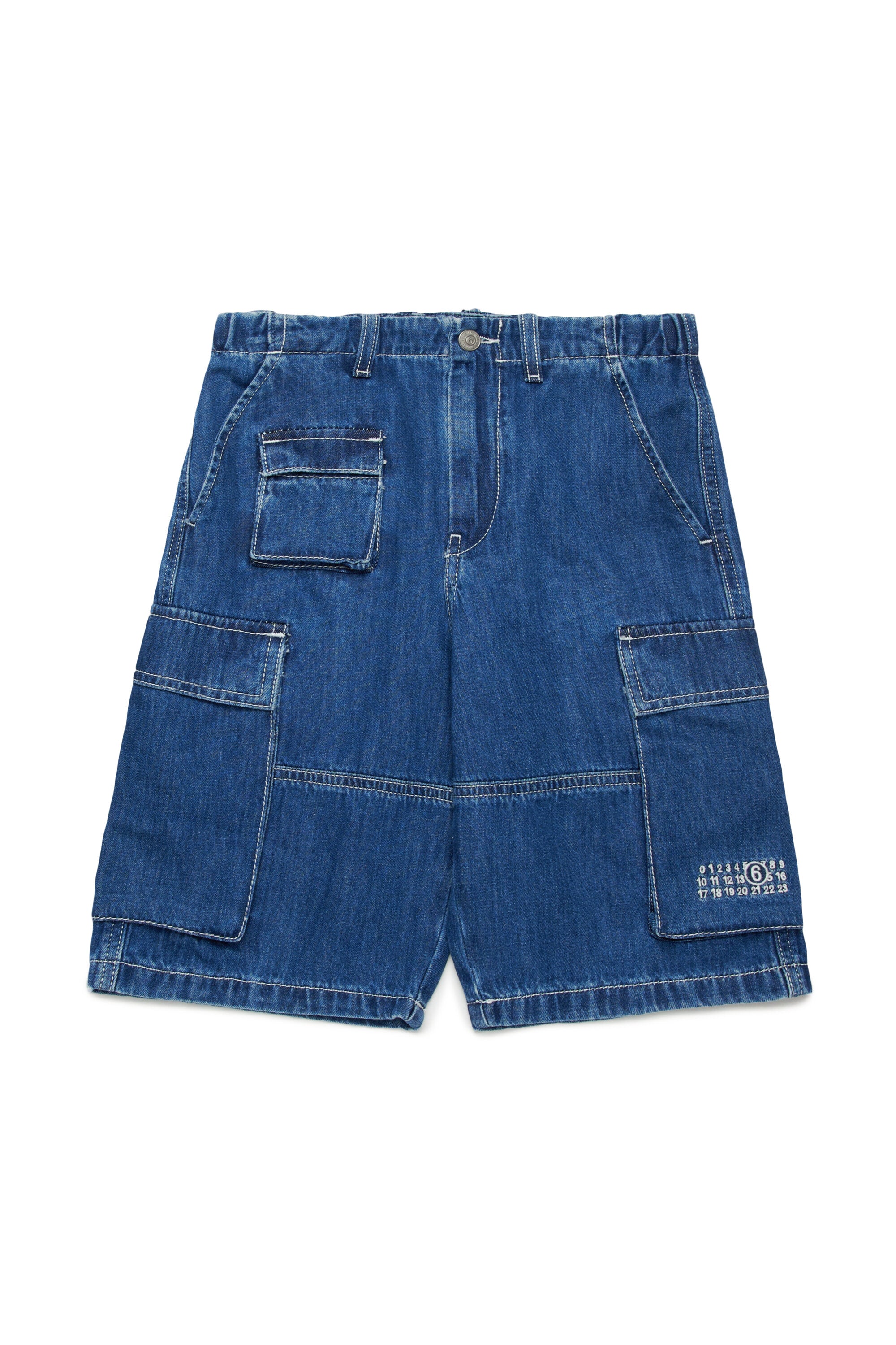 Medium blue denim cargo shorts