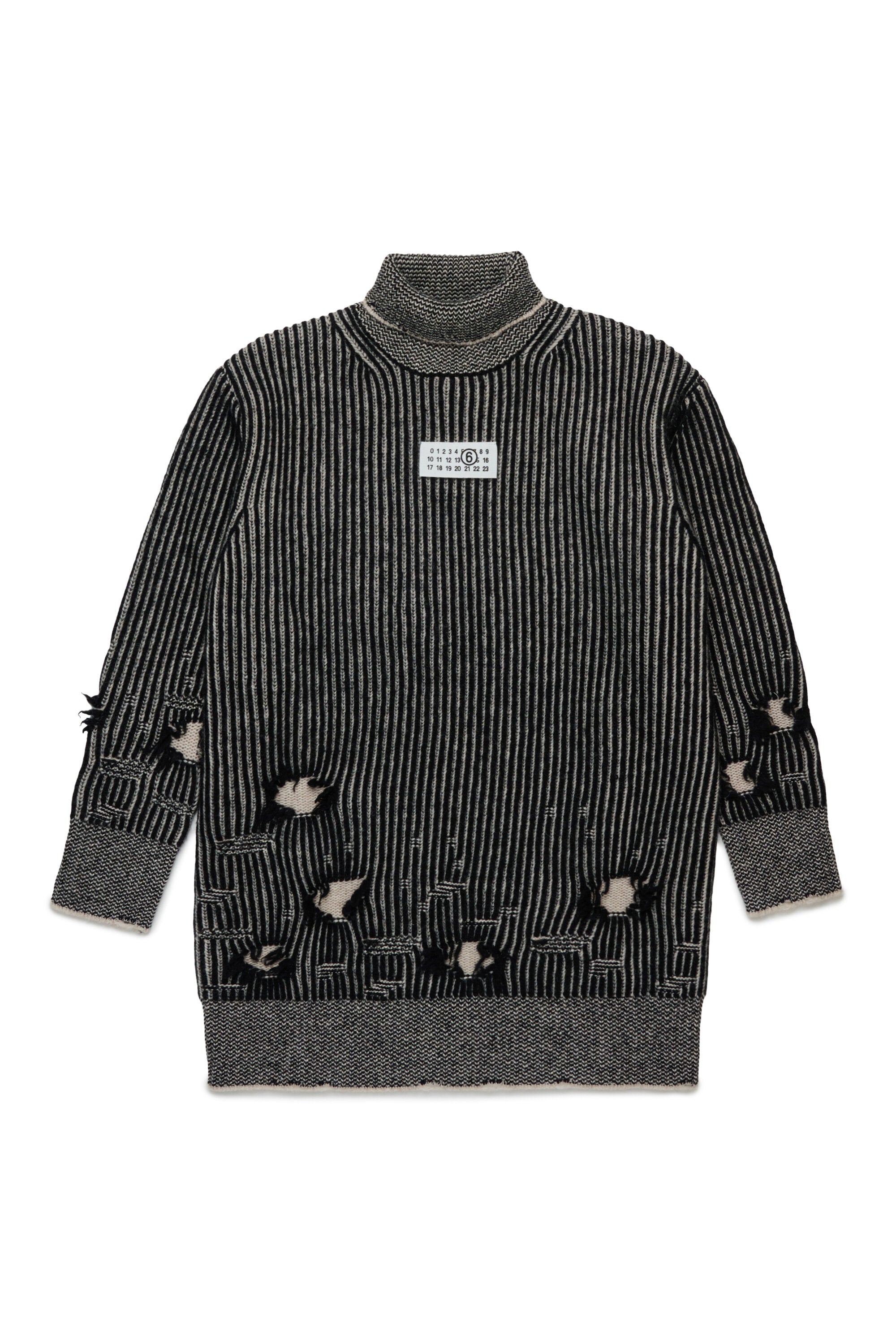 Ribbed wool mini dress with rips