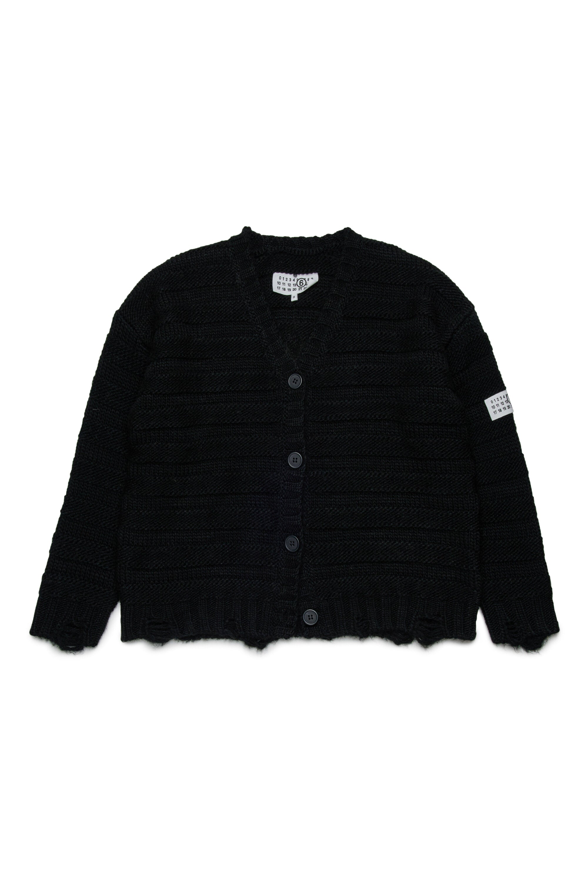 Cardigan in misto lana a coste con rotture