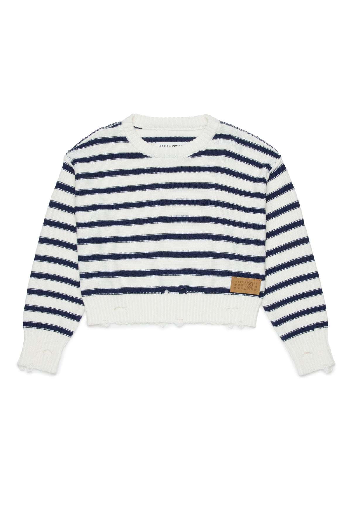 Pull col rond à rayures avec logo