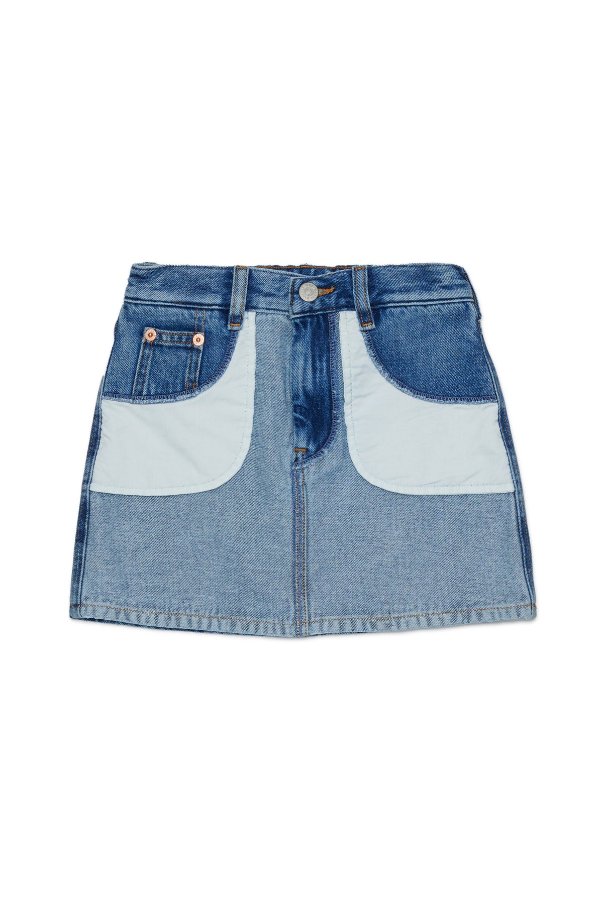 Gonna denim con tasche a contrasto