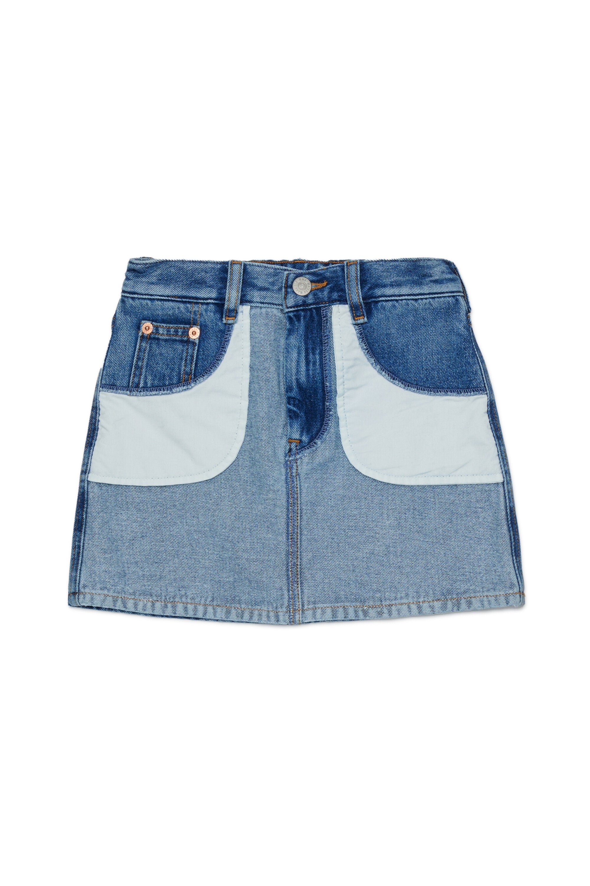 Gonna denim con tasche a contrasto