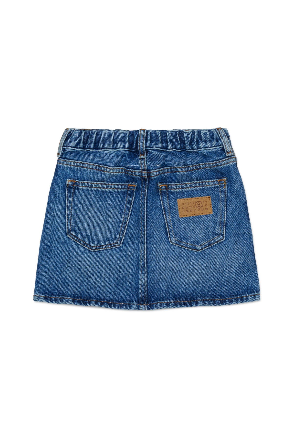 Gonna denim con tasche a contrasto