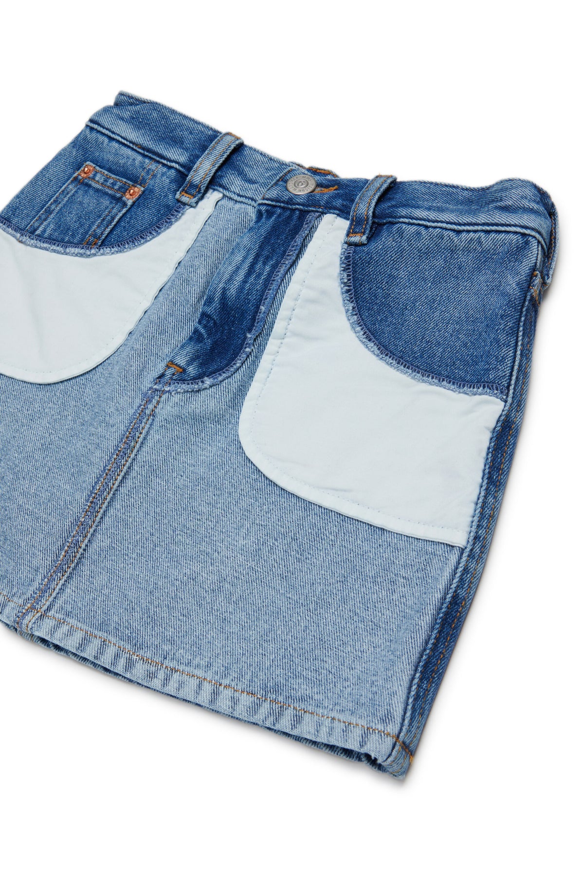 Gonna denim con tasche a contrasto