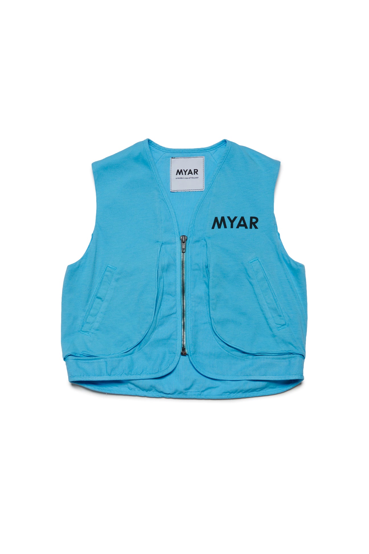 Vest jacket in deadstock and linen with MYAR logo Vest jacket in deadstock and linen with MYAR logo