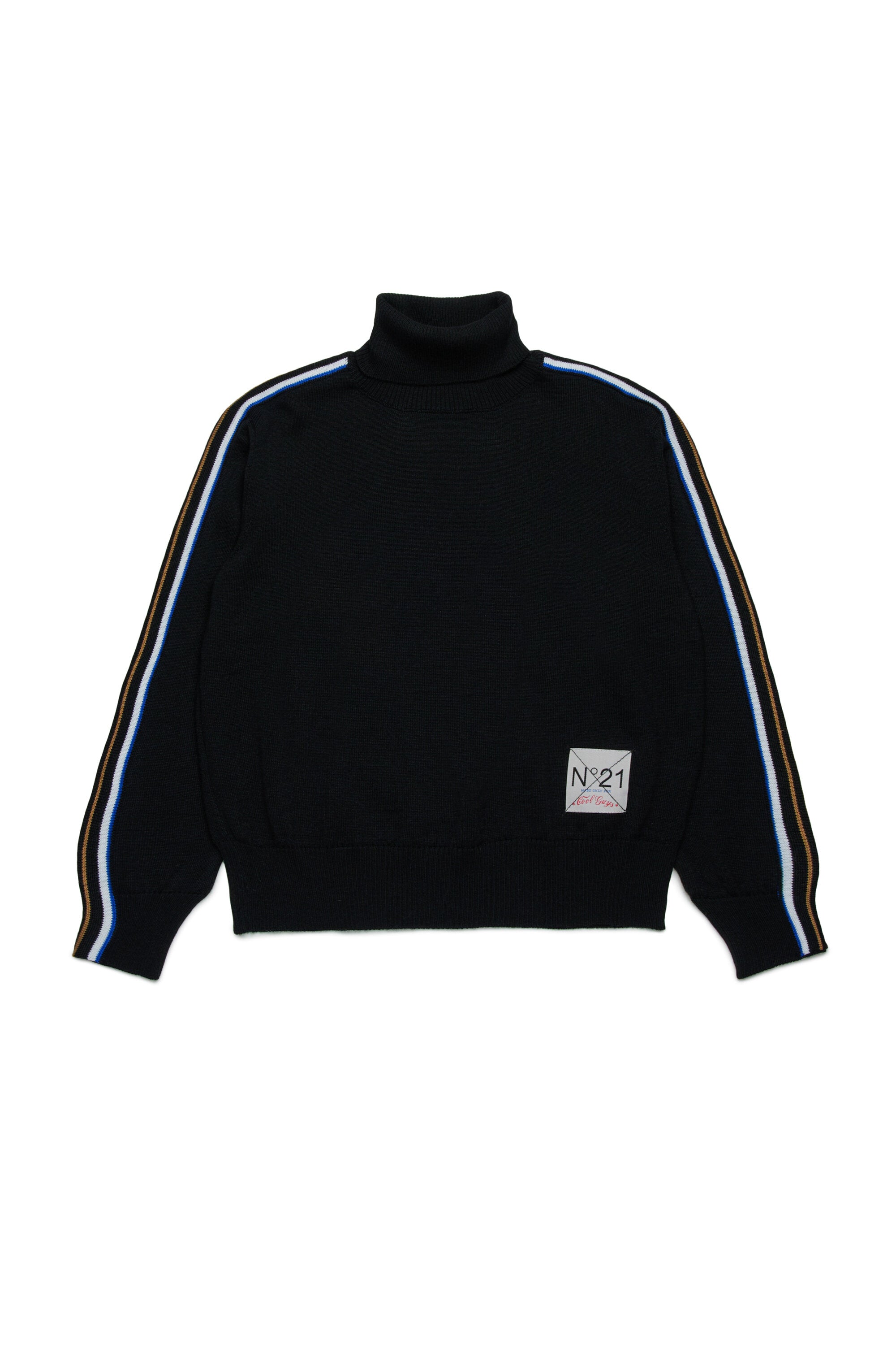 Pull à col roulé en laine avec bandes multicolores