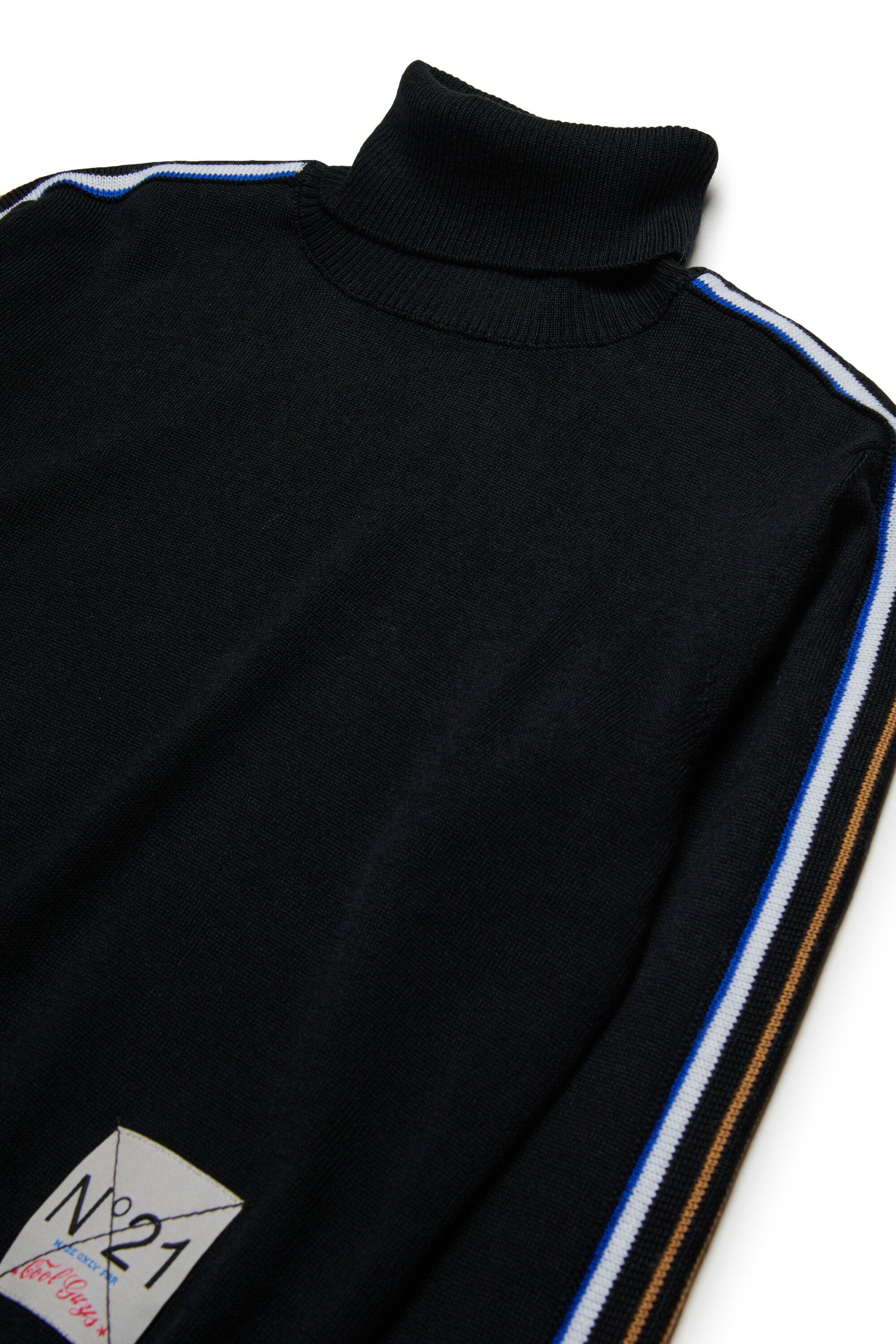 Pull à col roulé en laine avec bandes multicolores