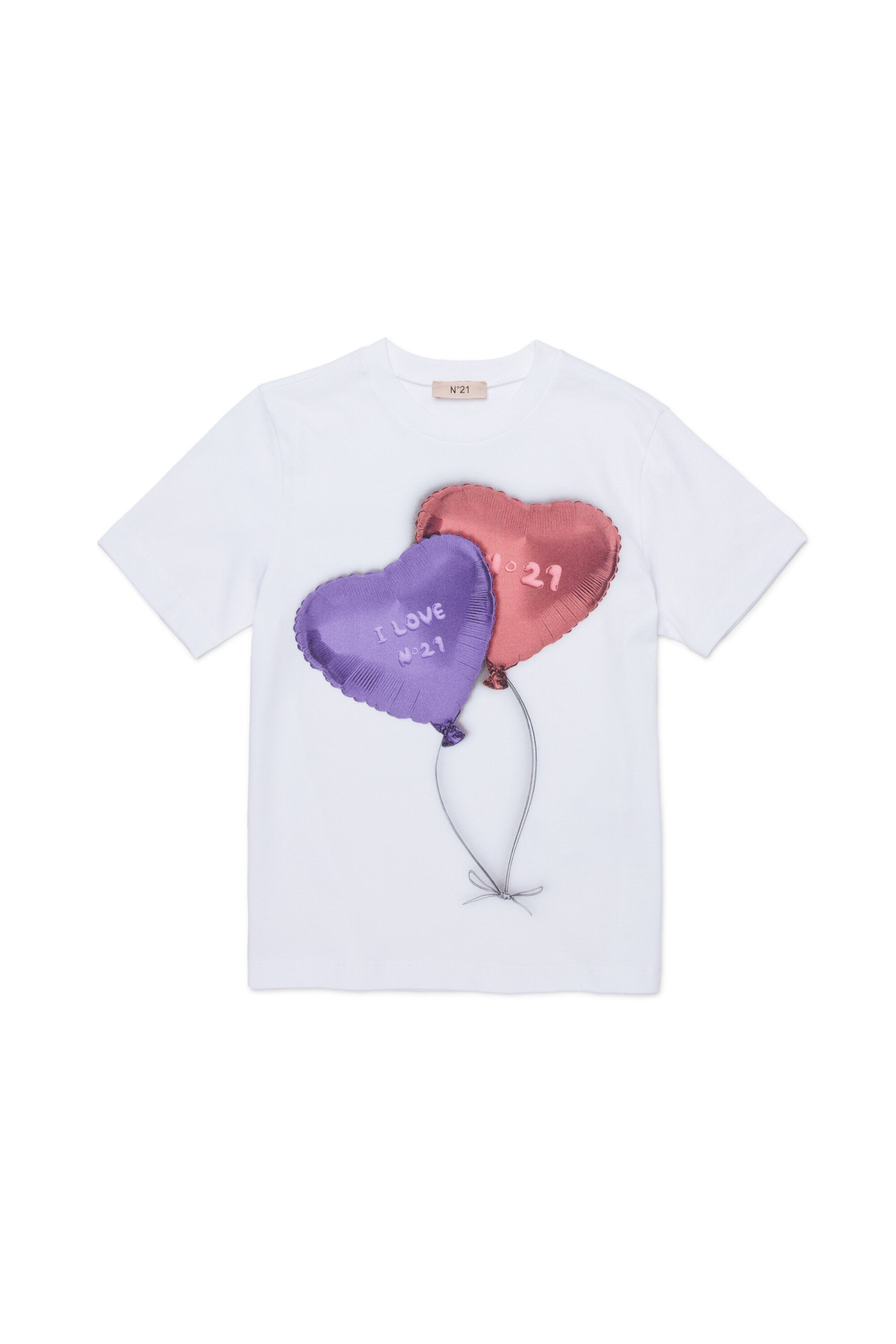 T-shirt con stampa palloncini cuore