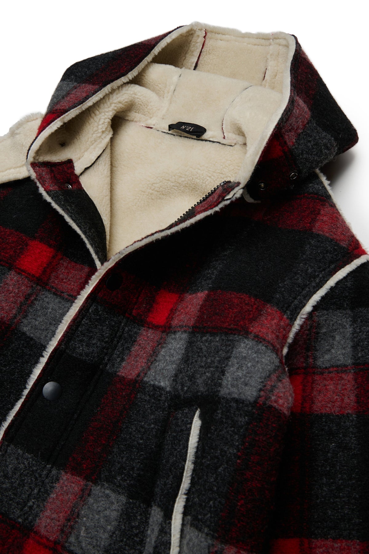 Cappotto a quadri con logo stampato