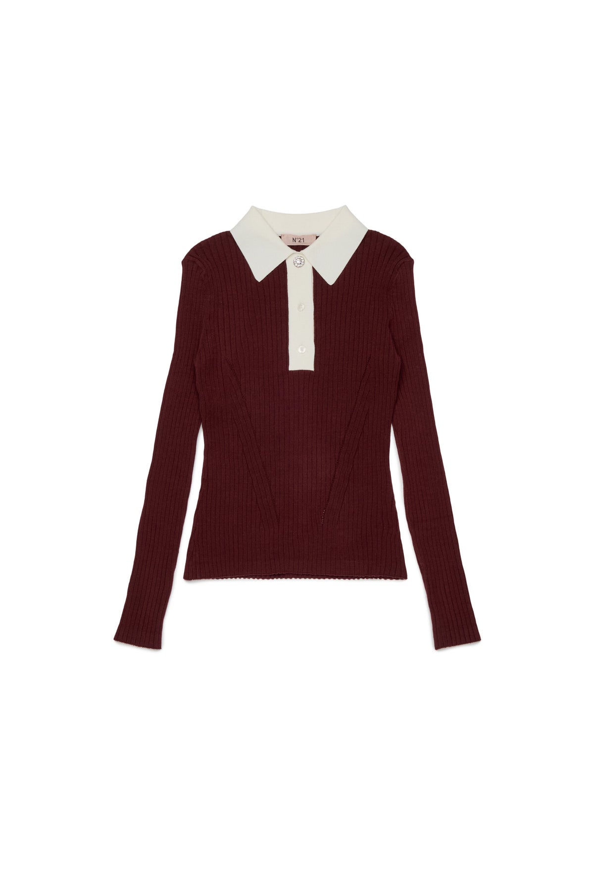Ribbed pullover with contrast collar