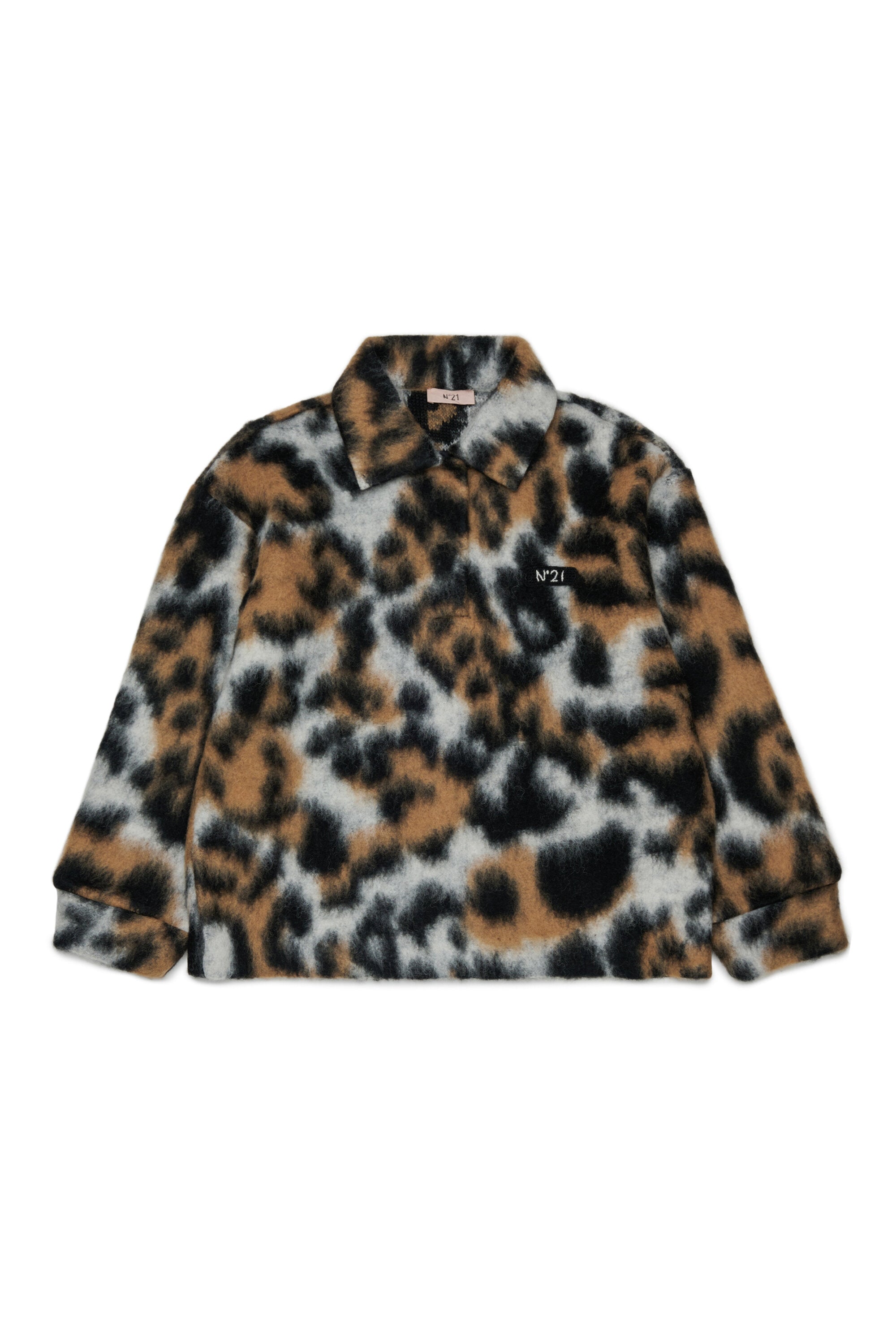 Animal print pullover with collar