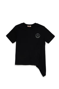 Asymmetrical T-shirt with stamp logo