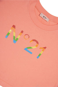 T-shirt cropped con logo multicolor