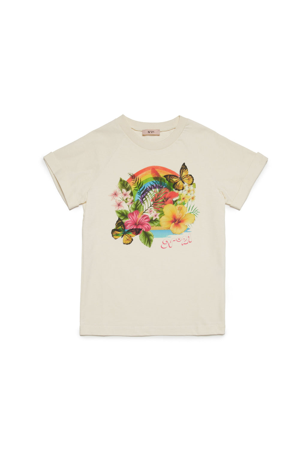 T-shirt con grafica floreale multicolore